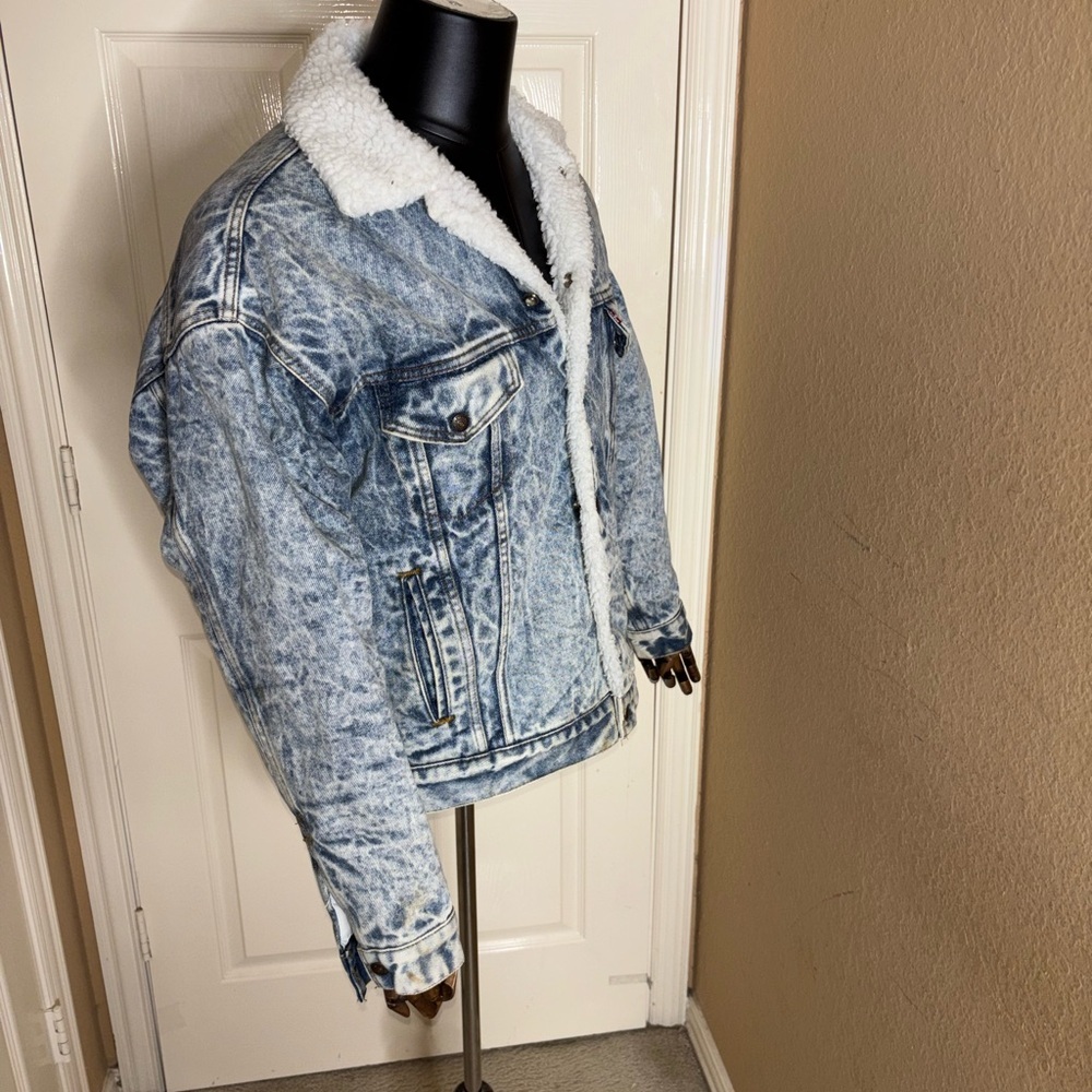 Vintage 1980's Levi's Denim Sherpa Fur Lined Trucker Jean Jacket Unisex Medium - Picture 4 of 16